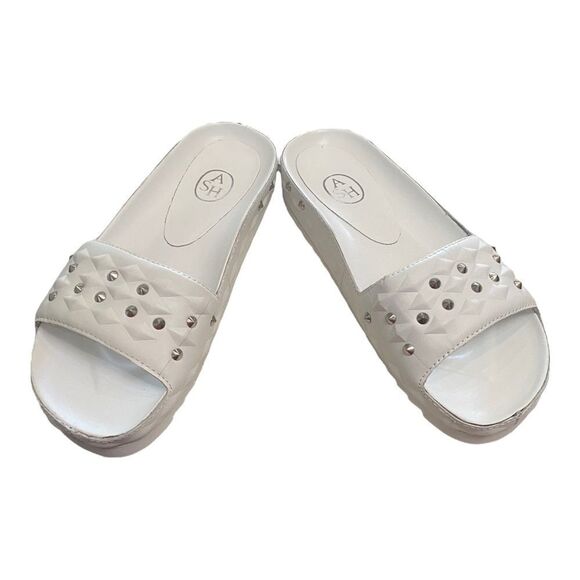 ASH Big Kids Unique White Leather Slide Sandals with Dust Bag NEW 35  3.5 - Picture 3 of 6